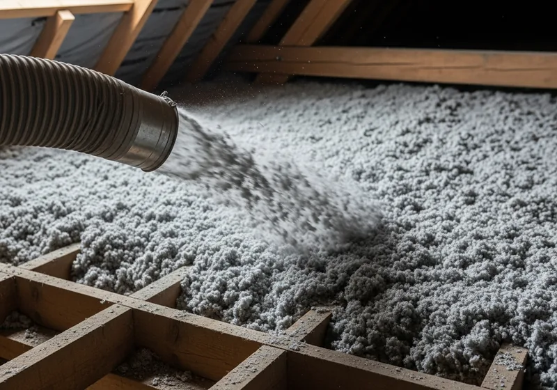 Soufflage de ouate de cellulose biosourcée dans les combles perdus d'une maison de Saint-Malo