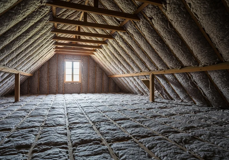 Ouate de cellulose soufflée dans les combles perdus d'une maison au Minihic-sur-Rance