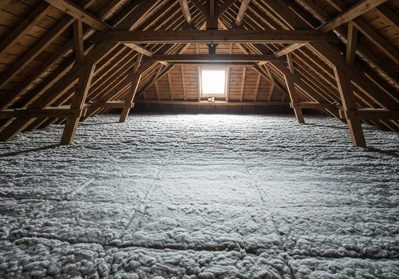 Combles perdus fraîchement soufflés de laine minérale dans une maison de Saint-Malo